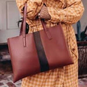 VINCE CAMUTO Luck Tote Elegant Brown and Black Tote Bag